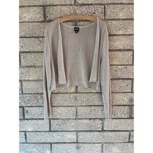 Eileen Fisher Beige Open-Front Cropped Cardigan Sweater M 100% Silk Lightweight